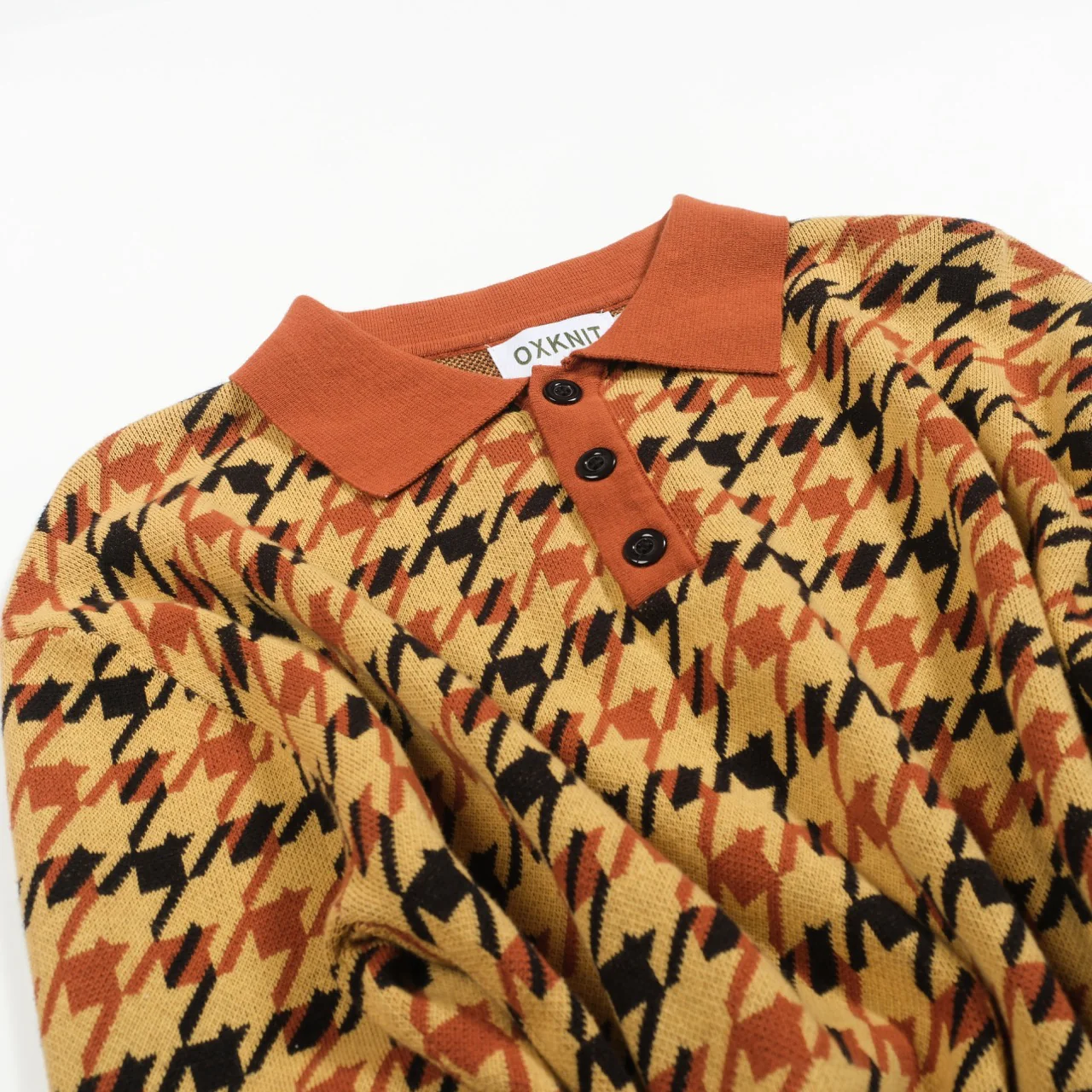 Men's yellow checkered jacquard vintage polo knitwear - Image 8