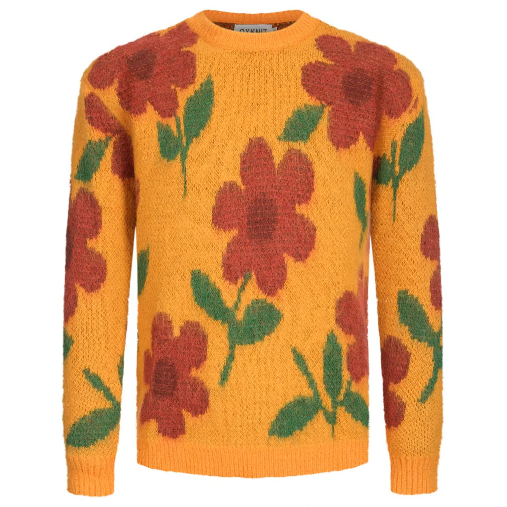 Men's yellow jacquard plush vintage knitted sweater