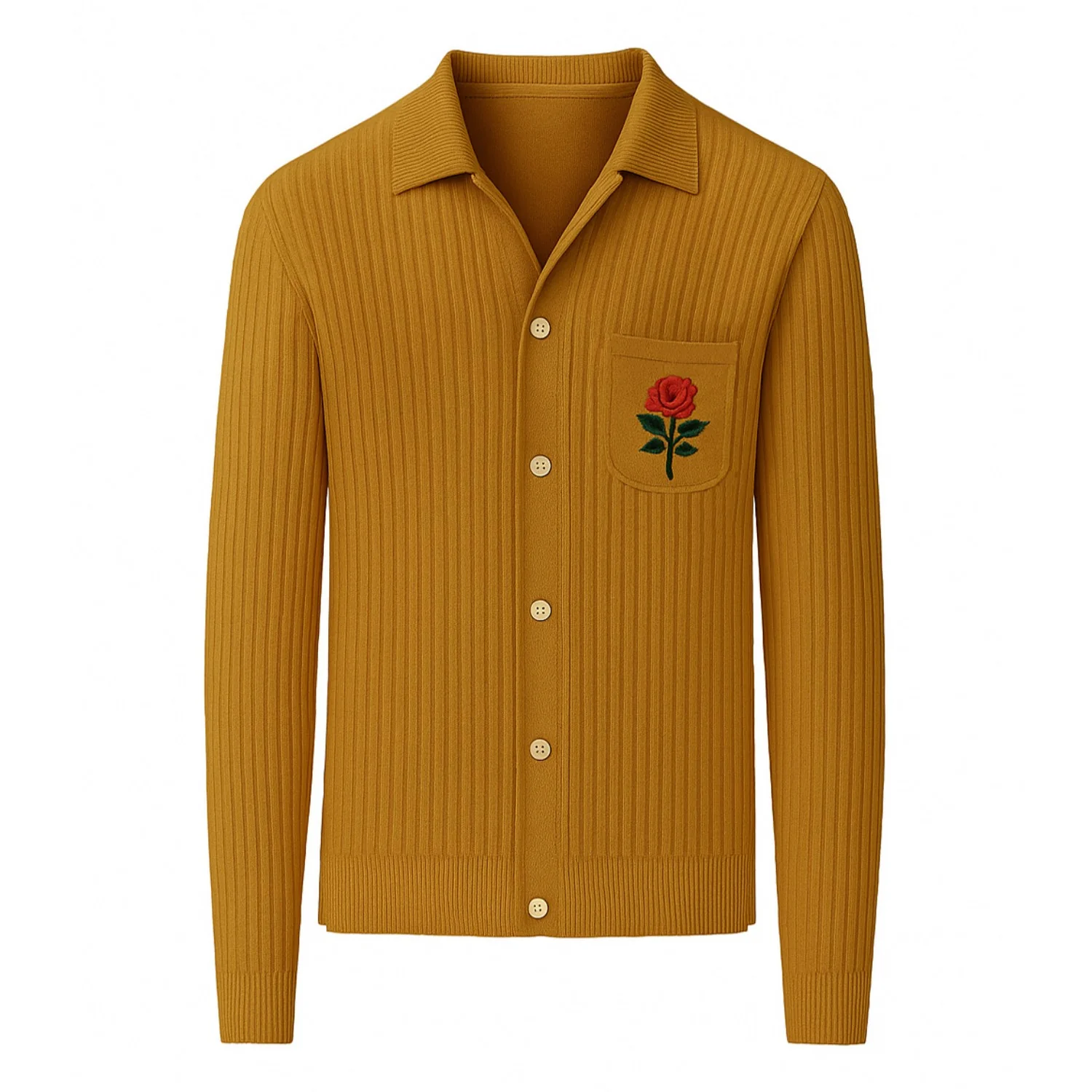 Men's yellow pit stripe pocket embroidered knit cardigan