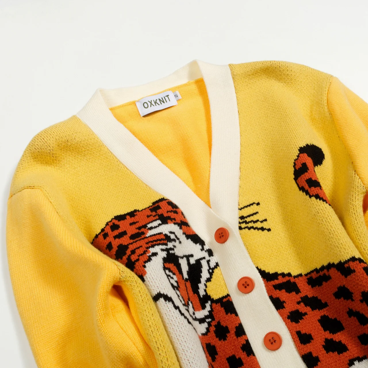 Men's yellow tiger jacquard sweater jacket - Image 8
