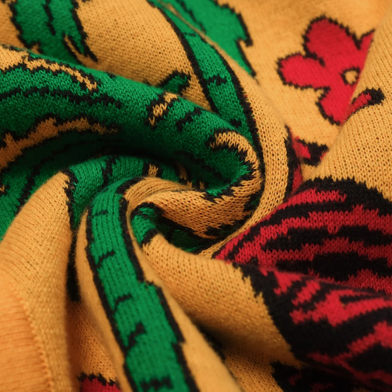 Men's yellow tiger Plant jacquard vintage knit cardigan - Image 10