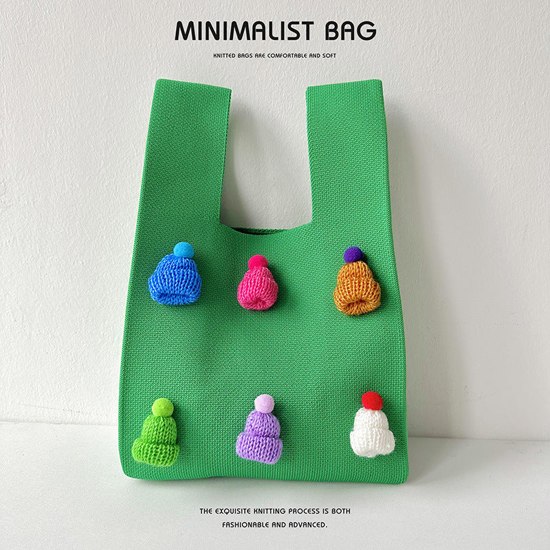 Multicolor hat shoulder bag handbag knitted bag - Image 10