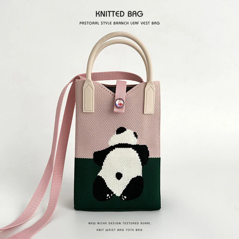 Panda series knitted bag mobile phone bag handbag - Image 5