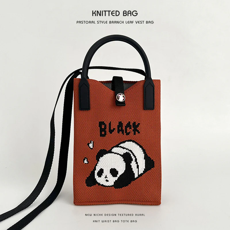 Panda series knitted bag mobile phone bag handbag - Image 9