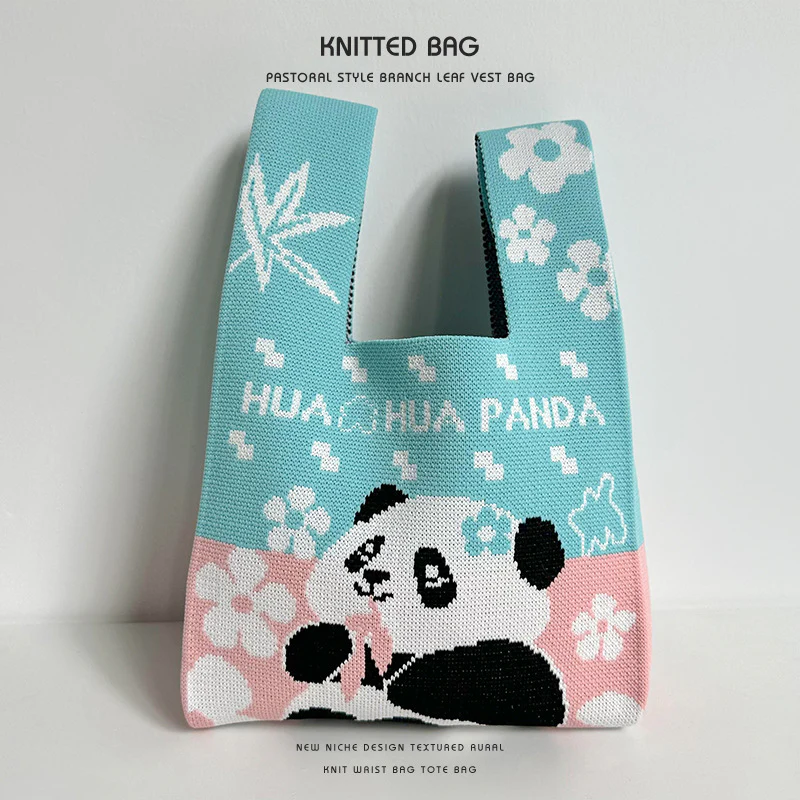 Panda wrist bag handbag cute panda flower knitted bag - Image 11