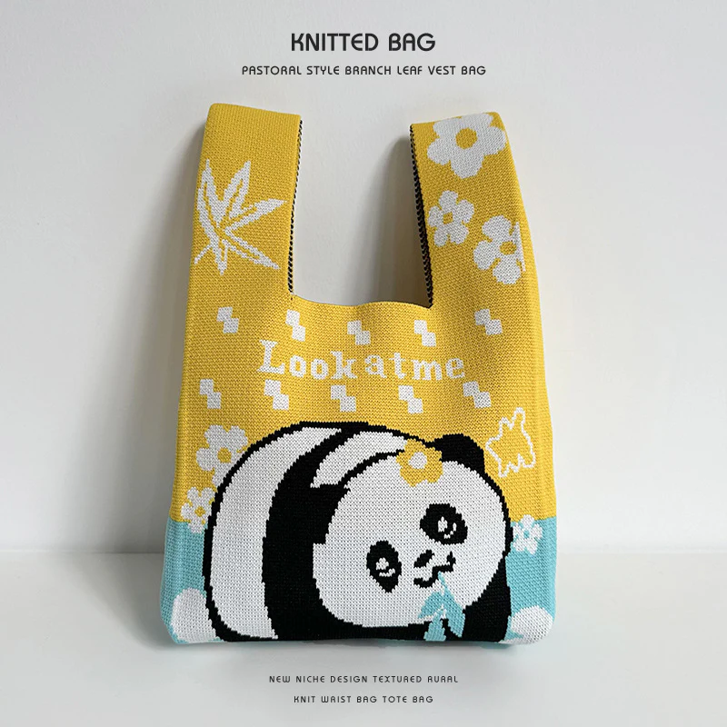 Panda wrist bag handbag cute panda flower knitted bag - Image 12