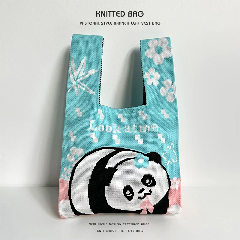 Panda wrist bag handbag cute panda flower knitted bag - Image 13
