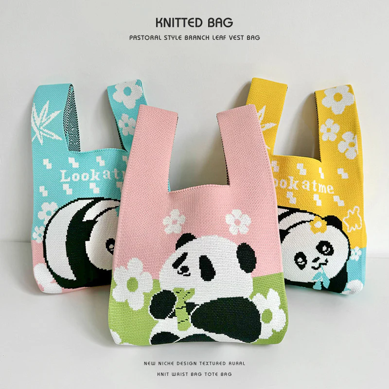 Panda wrist bag handbag cute panda flower knitted bag - Image 3