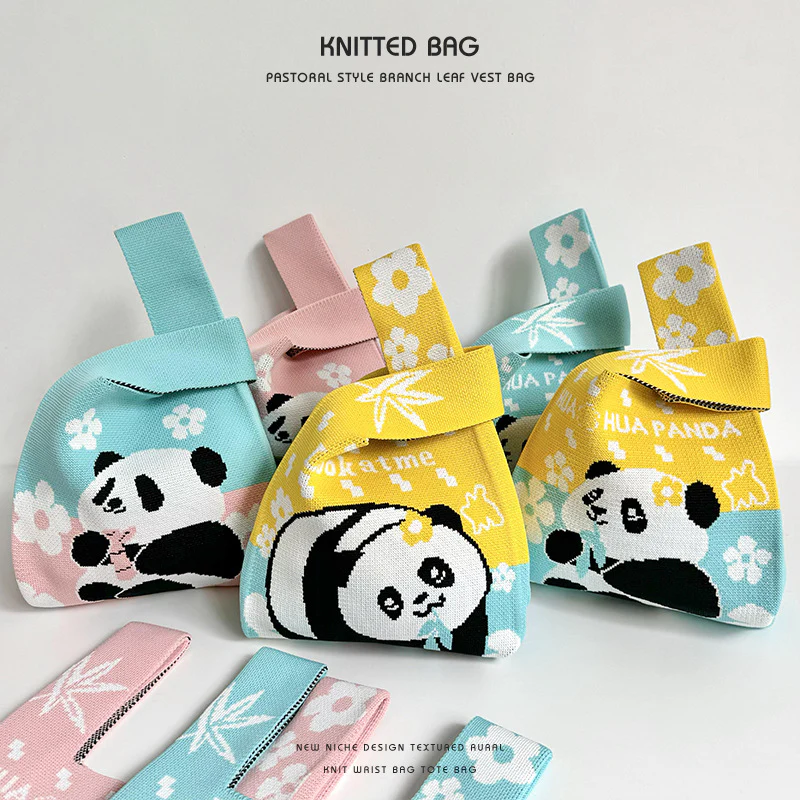 Panda wrist bag handbag cute panda flower knitted bag - Image 4