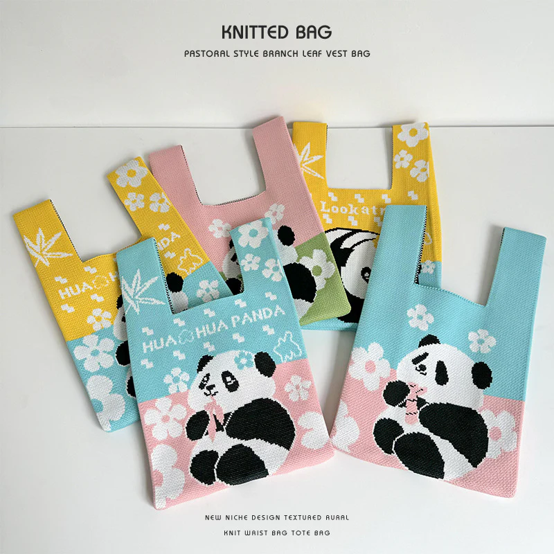 Panda wrist bag handbag cute panda flower knitted bag - Image 5
