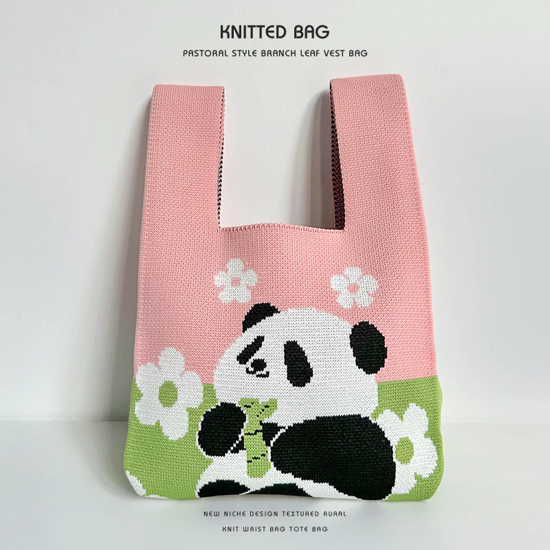 Panda wrist bag handbag cute panda flower knitted bag - Image 7