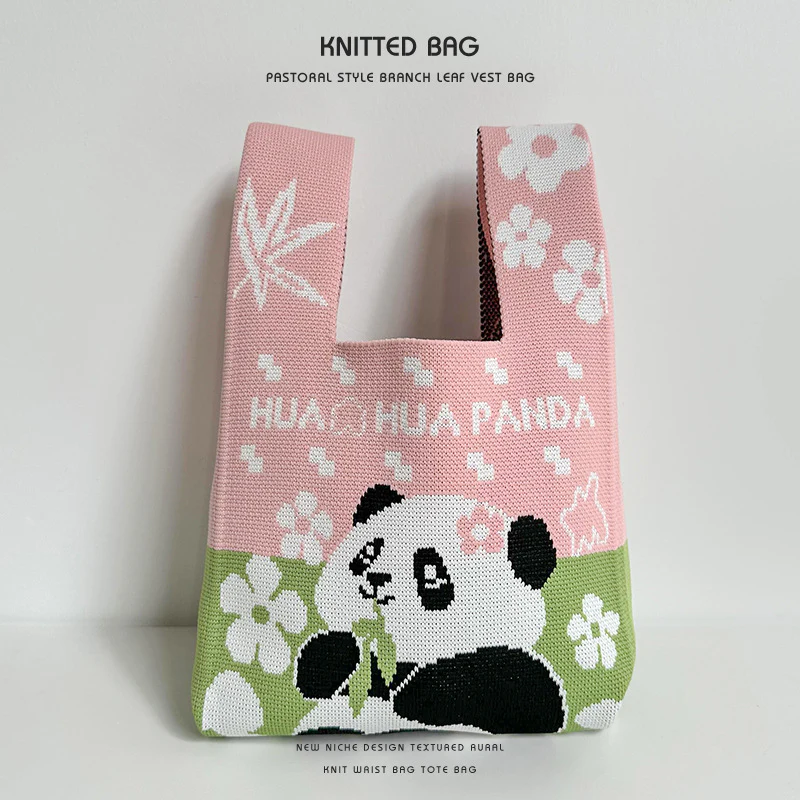Panda wrist bag handbag cute panda flower knitted bag - Image 9