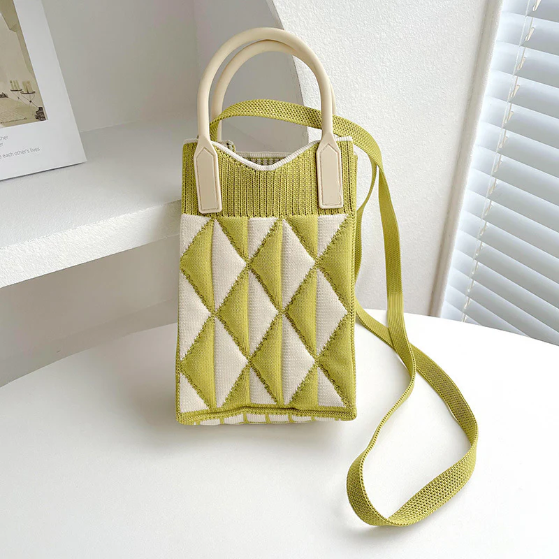 Pink Heart Shape Mini Phone Bag Knit Tote - Image 16