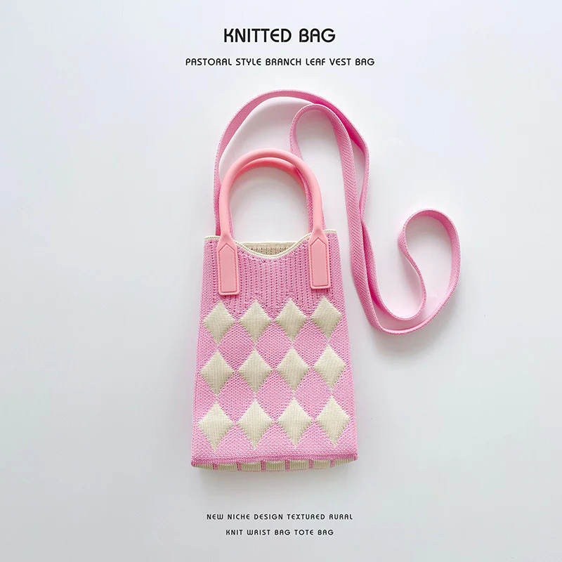Pink Heart Shape Mini Phone Bag Knit Tote - Image 24