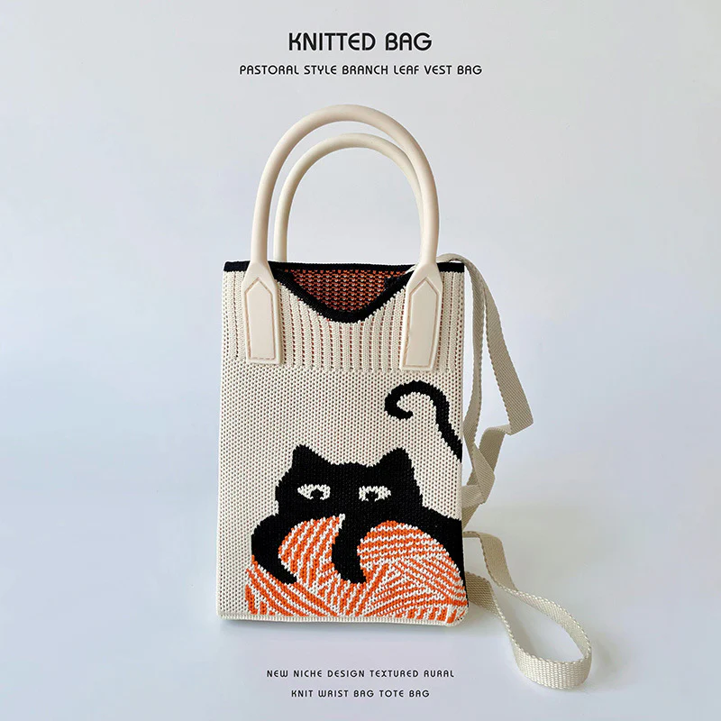 Pink Heart Shape Mini Phone Bag Knit Tote - Image 44