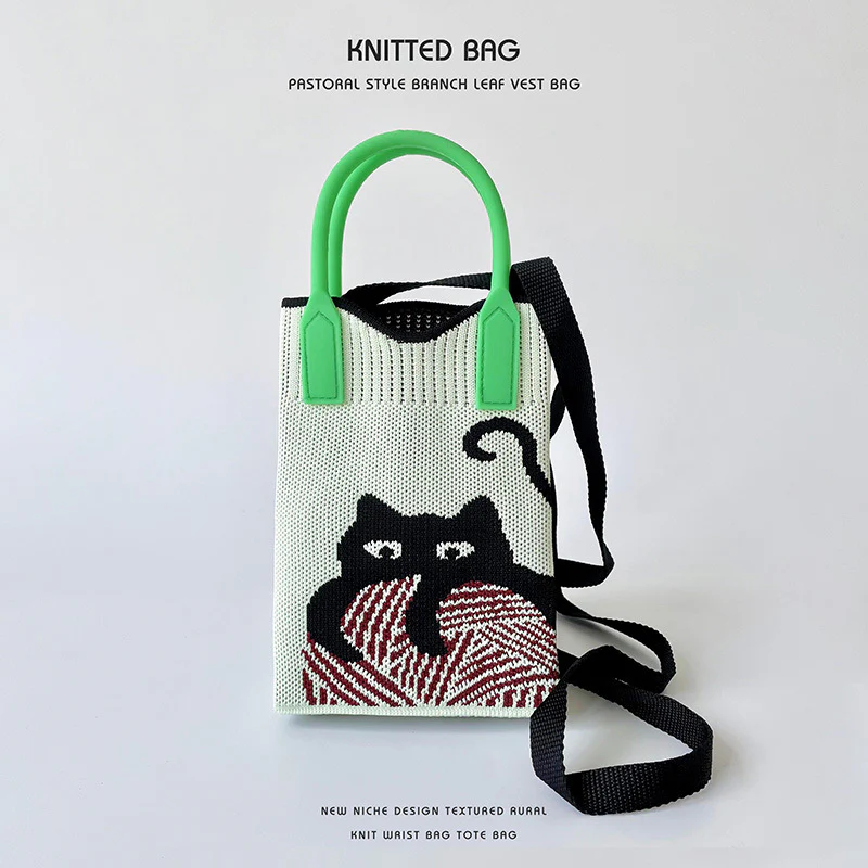 Pink Heart Shape Mini Phone Bag Knit Tote - Image 45