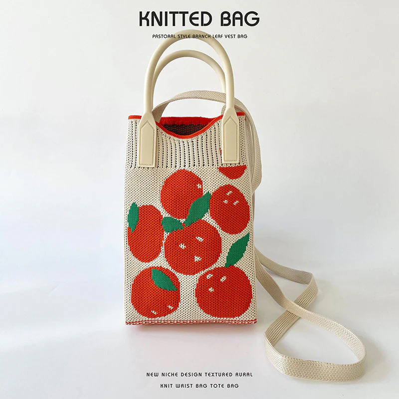 Pink Heart Shape Mini Phone Bag Knit Tote - Image 49