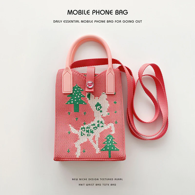 Pink Heart Shape Mini Phone Bag Knit Tote - Image 51