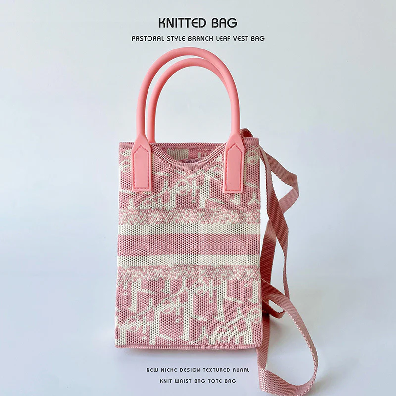Pink Heart Shape Mini Phone Bag Knit Tote - Image 57