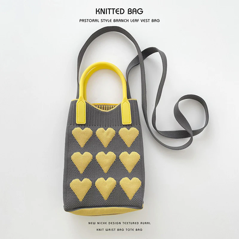 Pink Heart Shape Mini Phone Bag Knit Tote - Image 8
