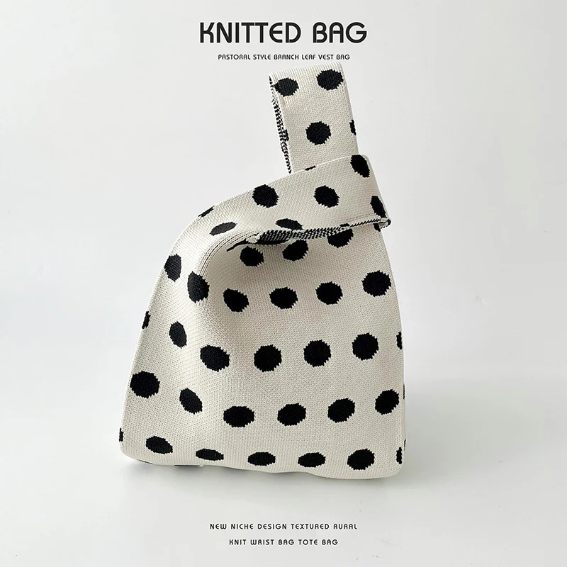 Polka dot striped knitted shoulder bag - Image 7