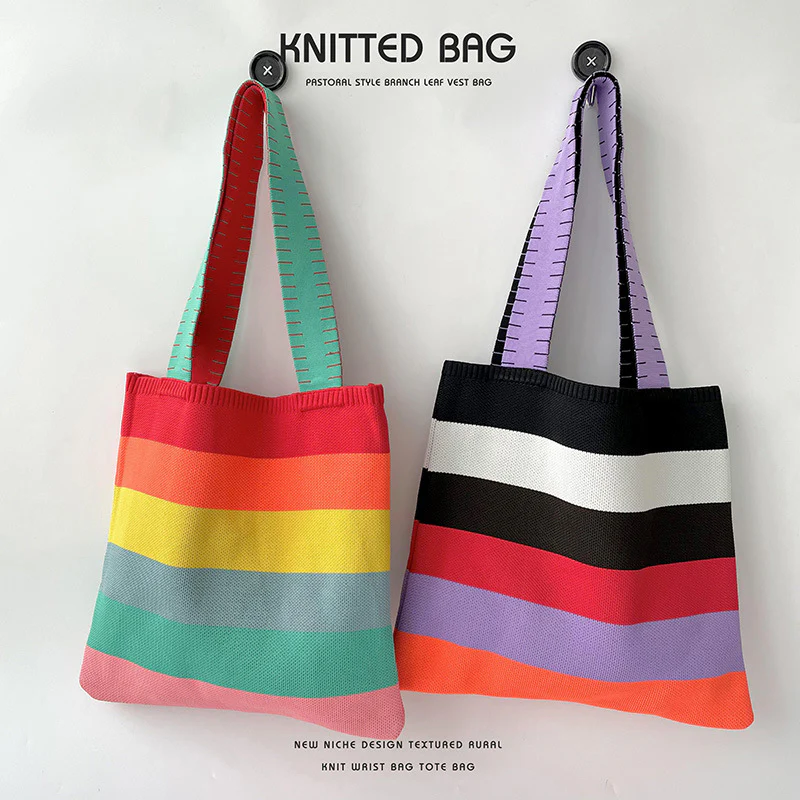 Rainbow Knit Shoulder Handbag - Image 3