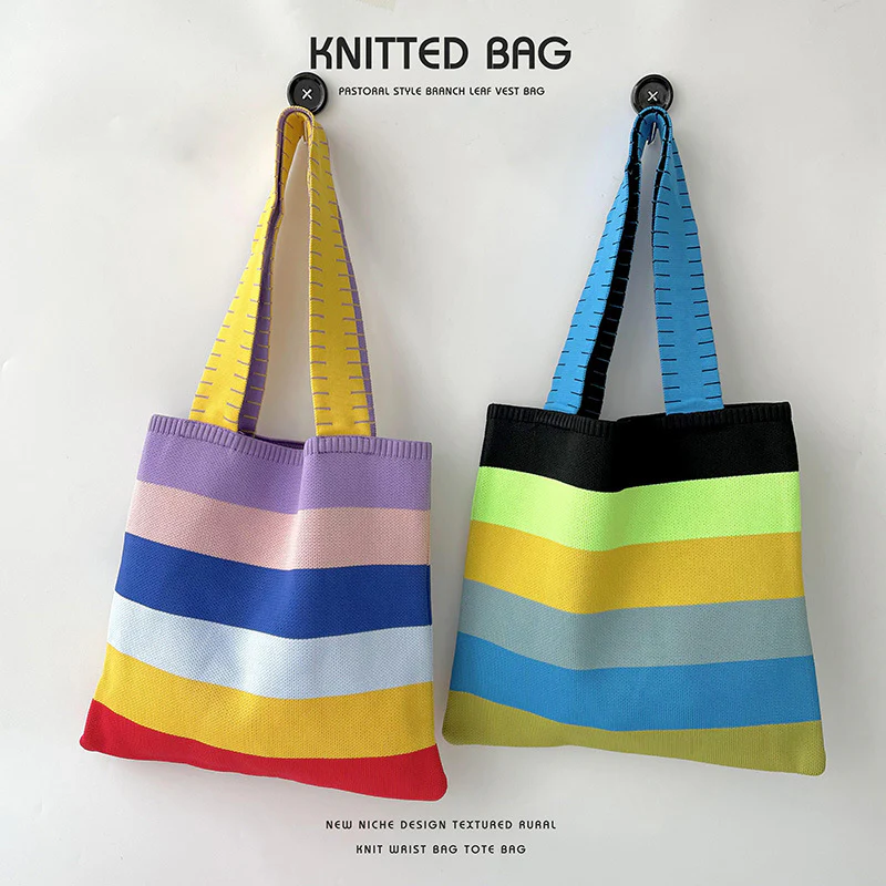 Rainbow Knit Shoulder Handbag - Image 4