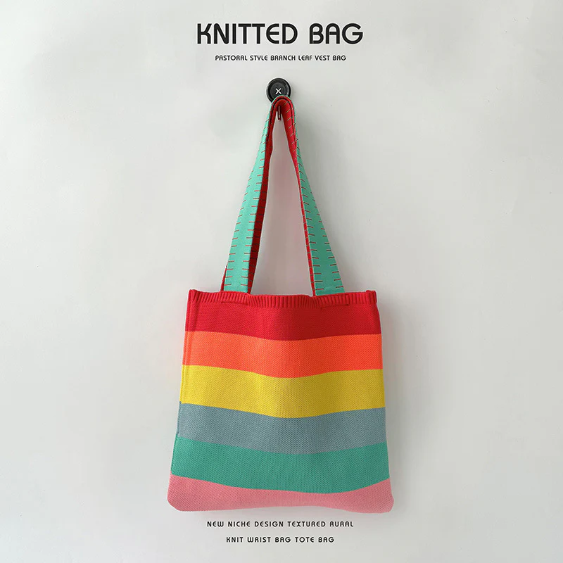 Rainbow Knit Shoulder Handbag - Image 7