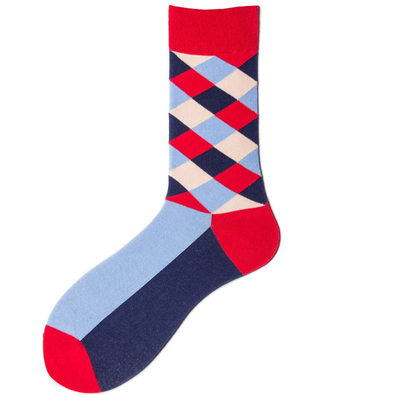 Rhombus Plaid Retro Contrast Color Tube Socks - Image 5