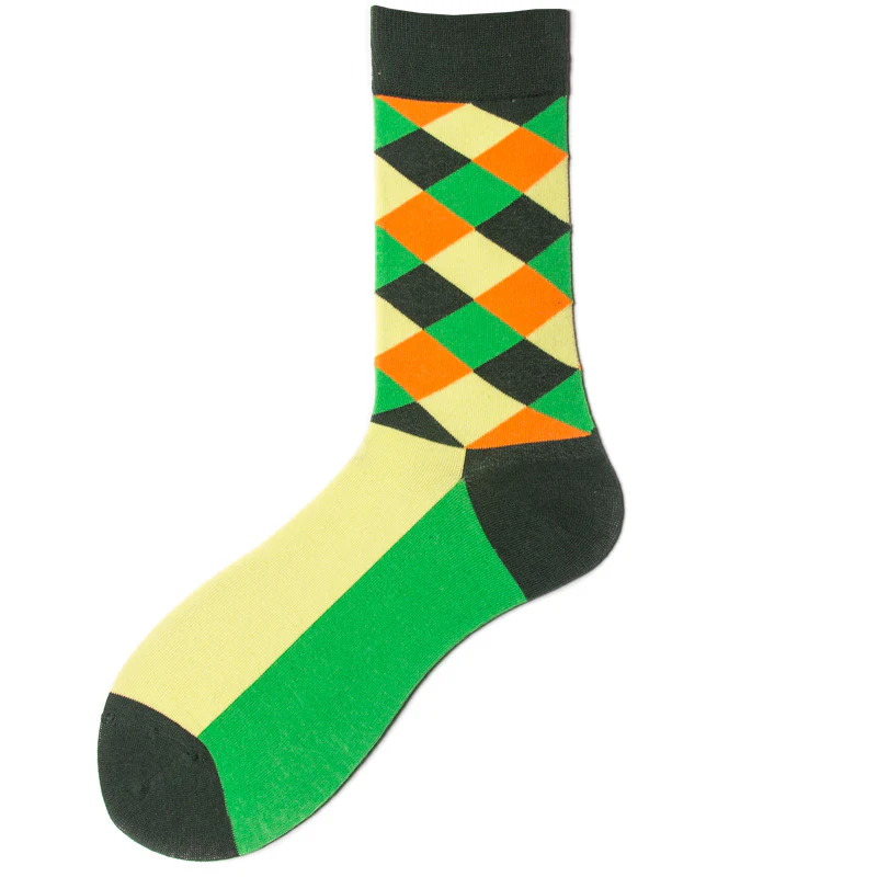 Rhombus Plaid Retro Contrast Color Tube Socks - Image 7