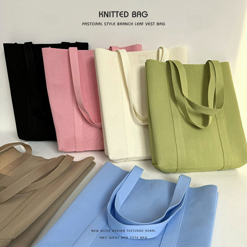 Solid color knitted tote bag - Image 3
