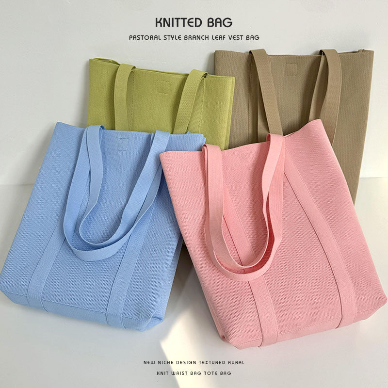 Solid color knitted tote bag - Image 4