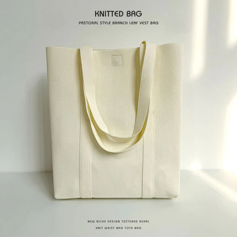 Solid color knitted tote bag - Image 7