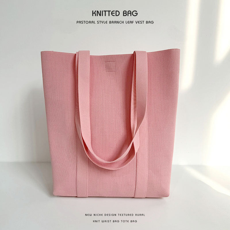 Solid color knitted tote bag - Image 8
