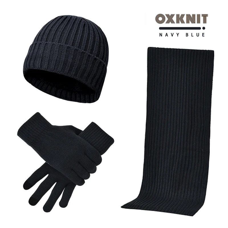 Solid Color Woolen Hat Scarf Gloves Three-Piece Set - Image 5