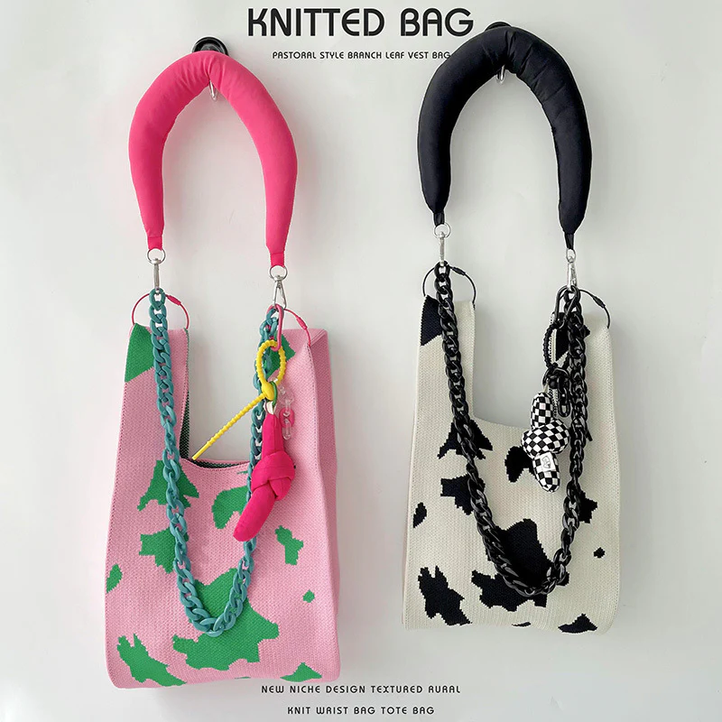 Spotted knitted shoulder tote bag - Image 3