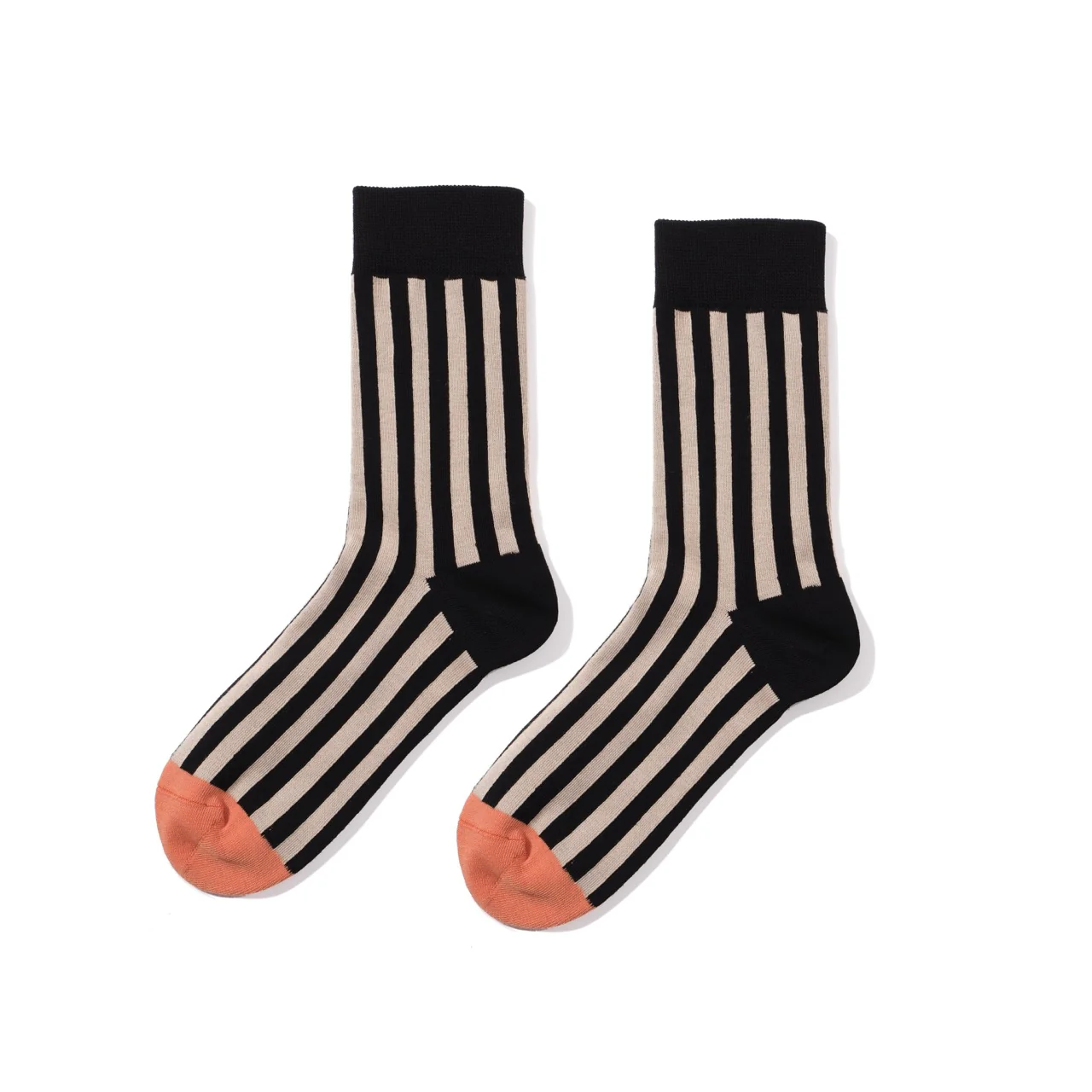 Striped Socks Mid-Calf Vertical Stripes Contrast Color Cotton Socks - Image 3
