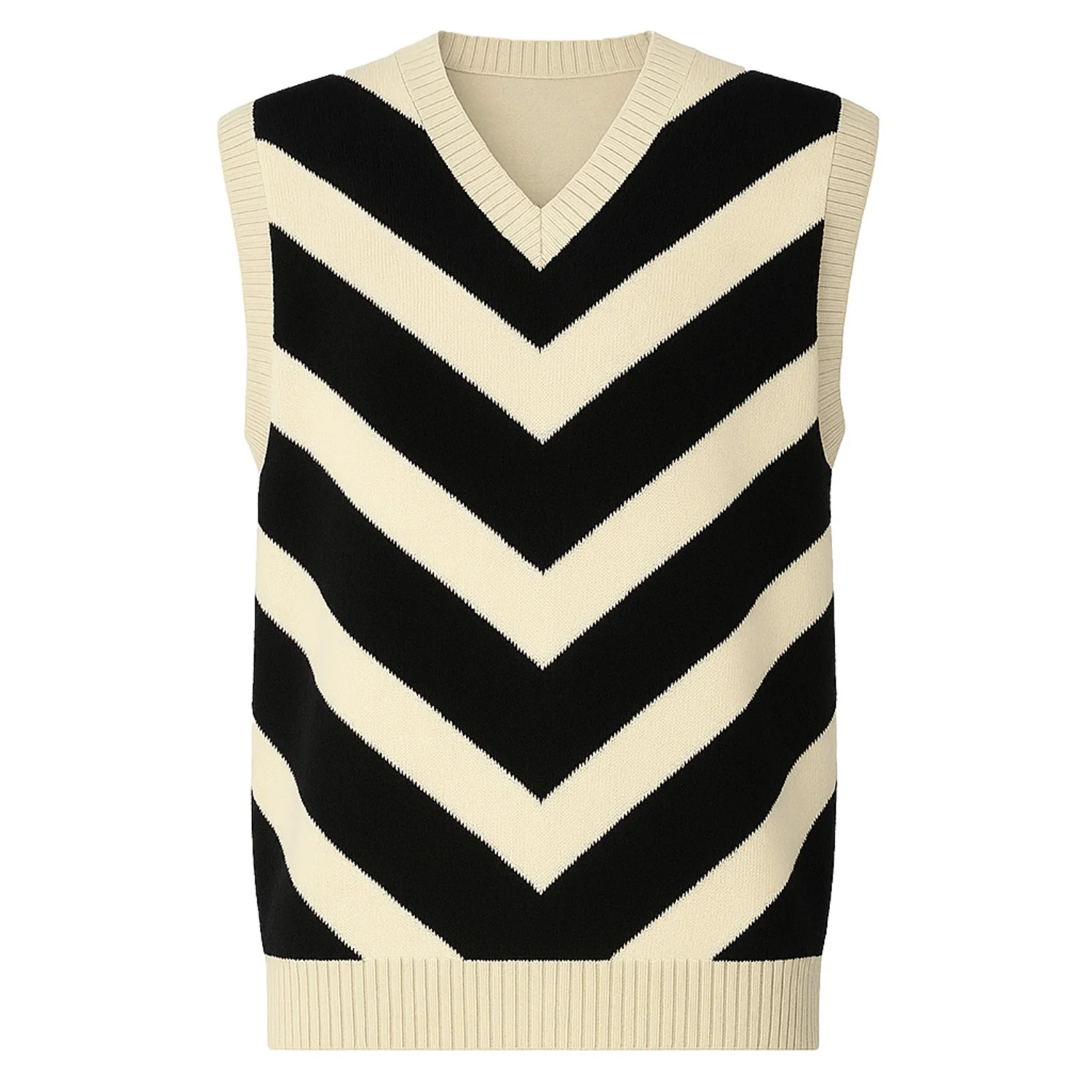 Unisex black retro preppy stripes knit vest