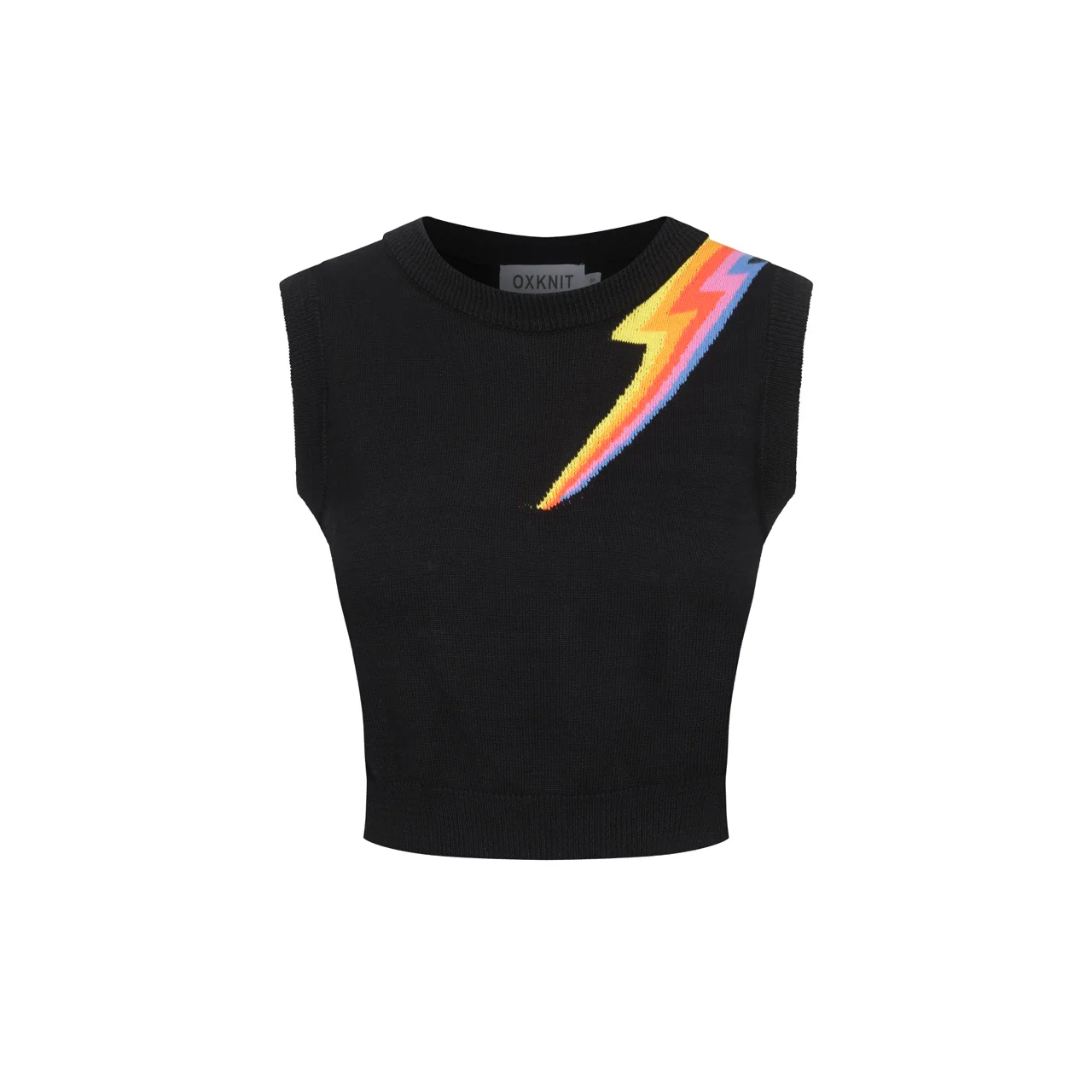 Women’s Black Knit Set with Colorful Lightning Graphic – Crop Top & Pencil Skirt - Image 3