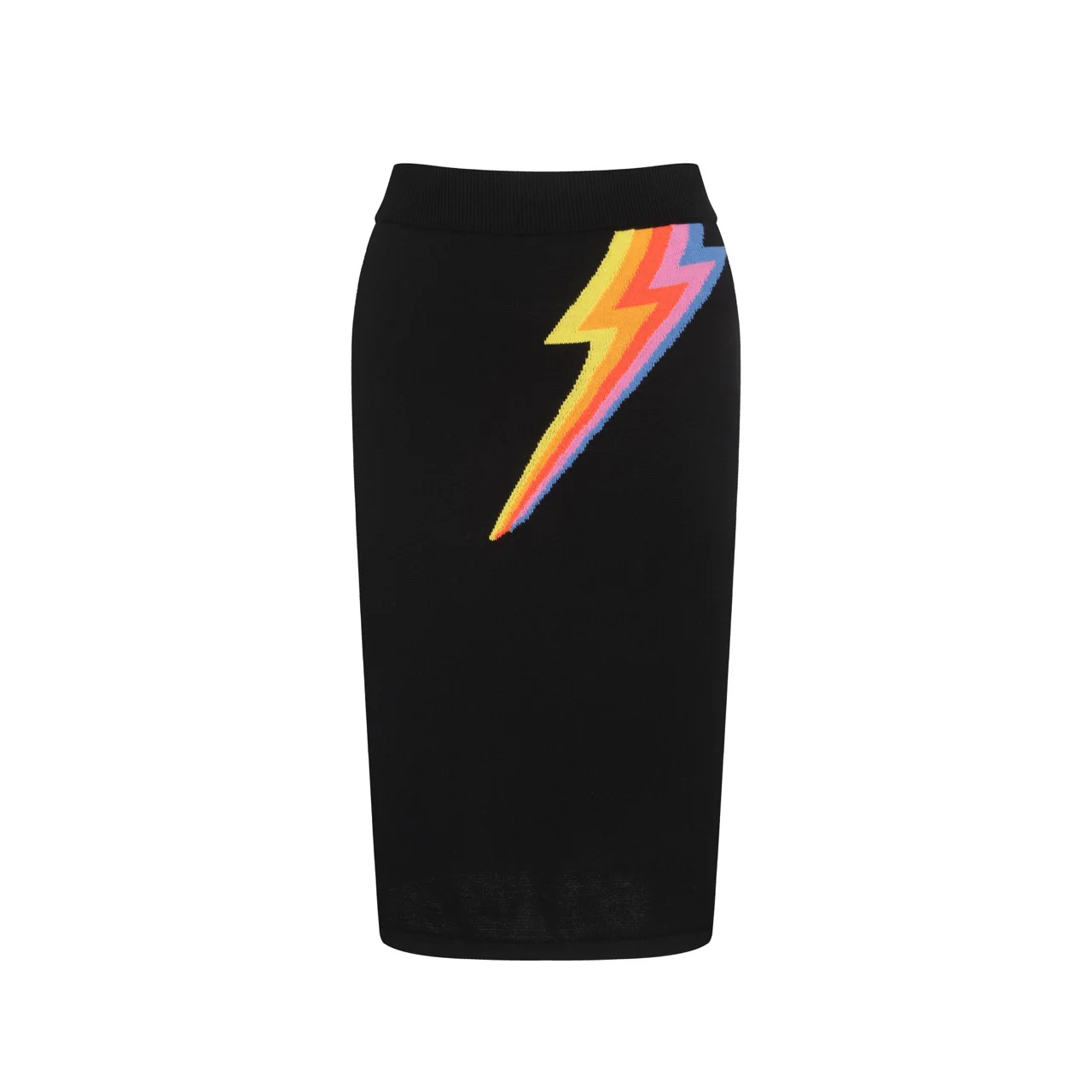 Women’s Black Knit Set with Colorful Lightning Graphic – Crop Top & Pencil Skirt - Image 5