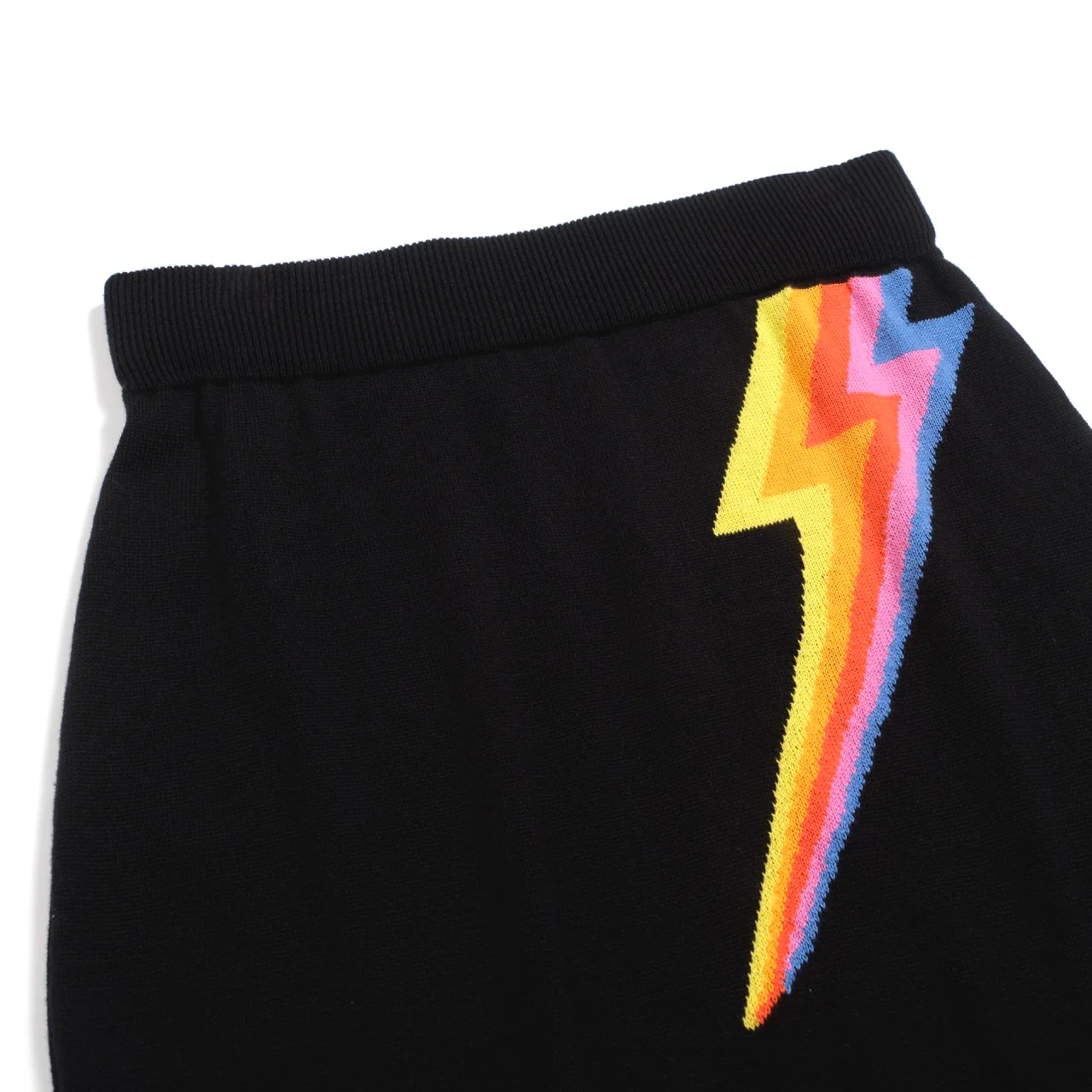 Women’s Black Knit Set with Colorful Lightning Graphic – Crop Top & Pencil Skirt - Image 7
