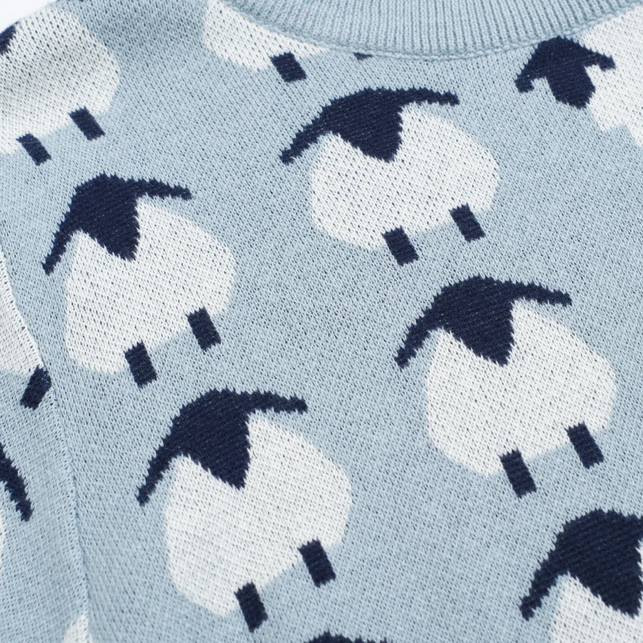 Women’s Blue Sheep Knit Tee – Playful Pastel Pullover-Cropped Length - Image 10