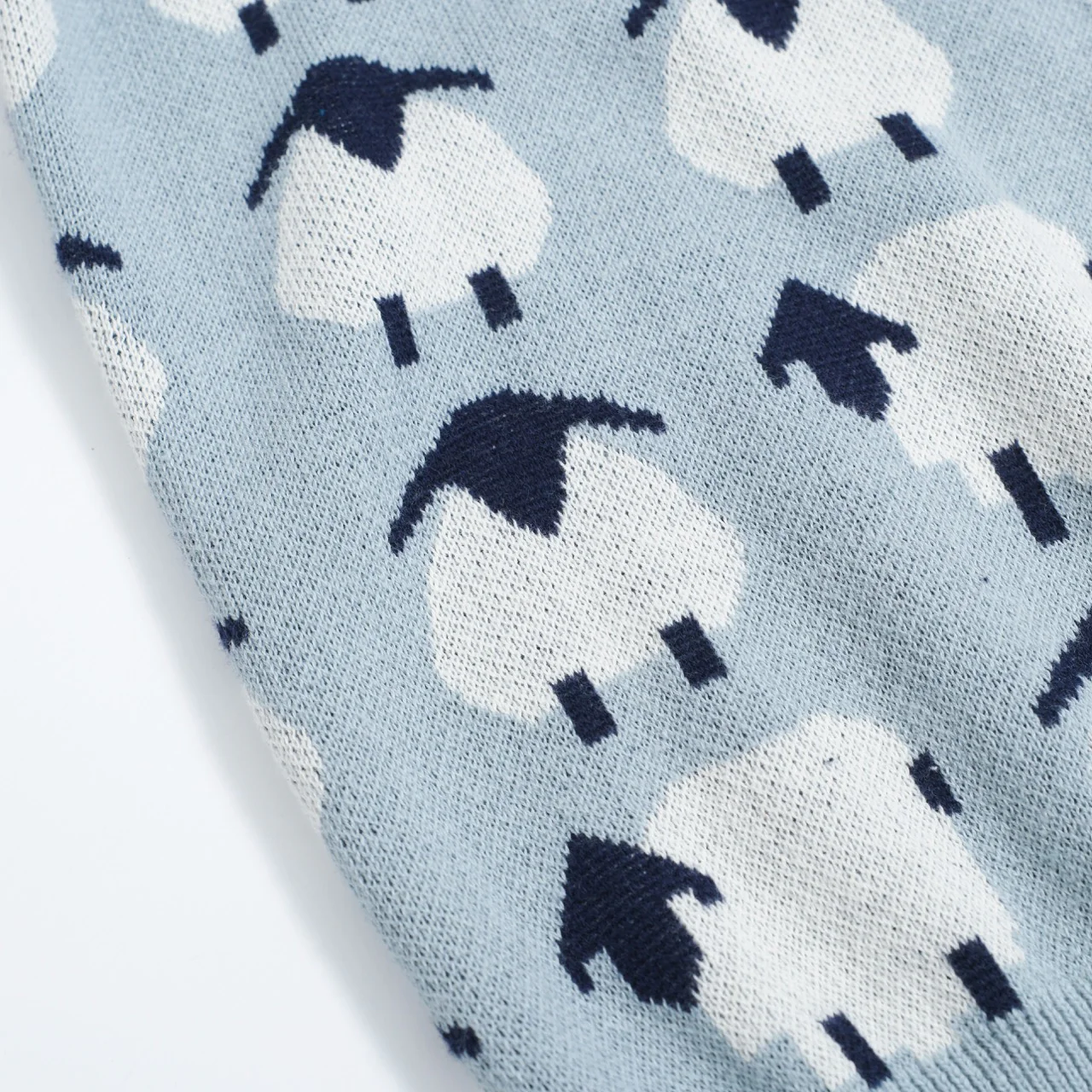 Women’s Blue Sheep Knit Tee – Playful Pastel Pullover-Cropped Length - Image 2
