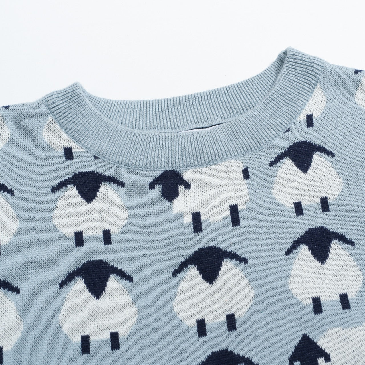 Women’s Blue Sheep Knit Tee – Playful Pastel Pullover-Cropped Length - Image 4