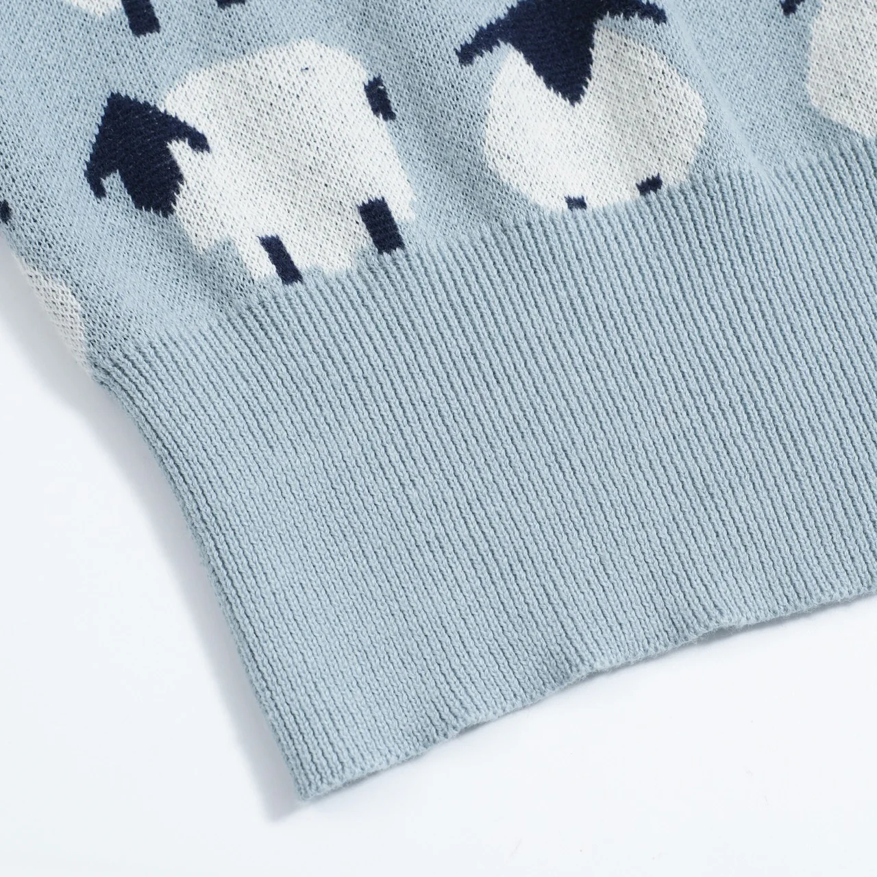 Women’s Blue Sheep Knit Tee – Playful Pastel Pullover-Cropped Length - Image 6