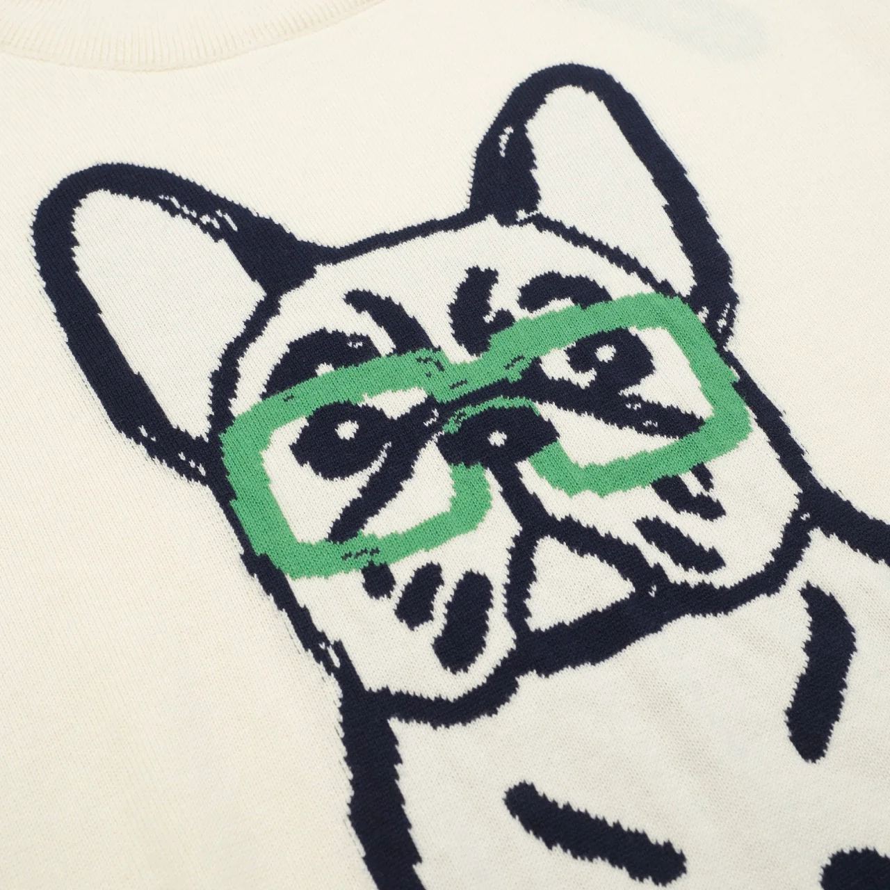 Women’s French Bulldog Knit Tee – Cream Short Sleeve Top - Image 5