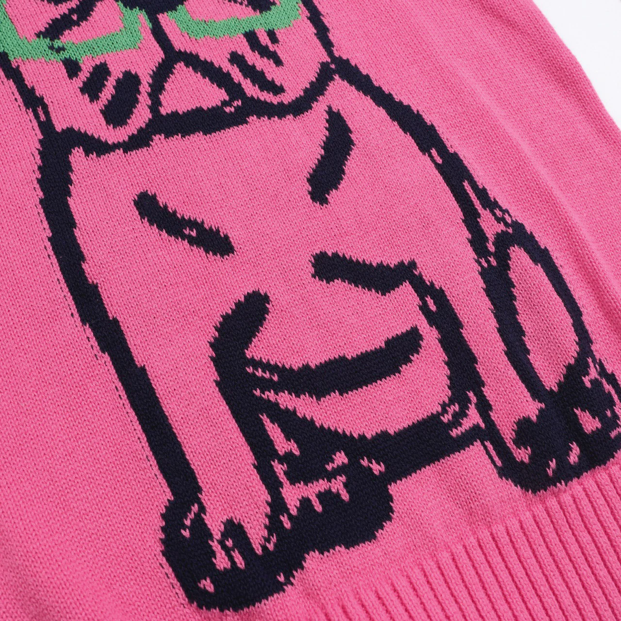Women’s Hot Pink French Bulldog Sweater – Quirky Knit with Glasses Dog Motif - Image 5