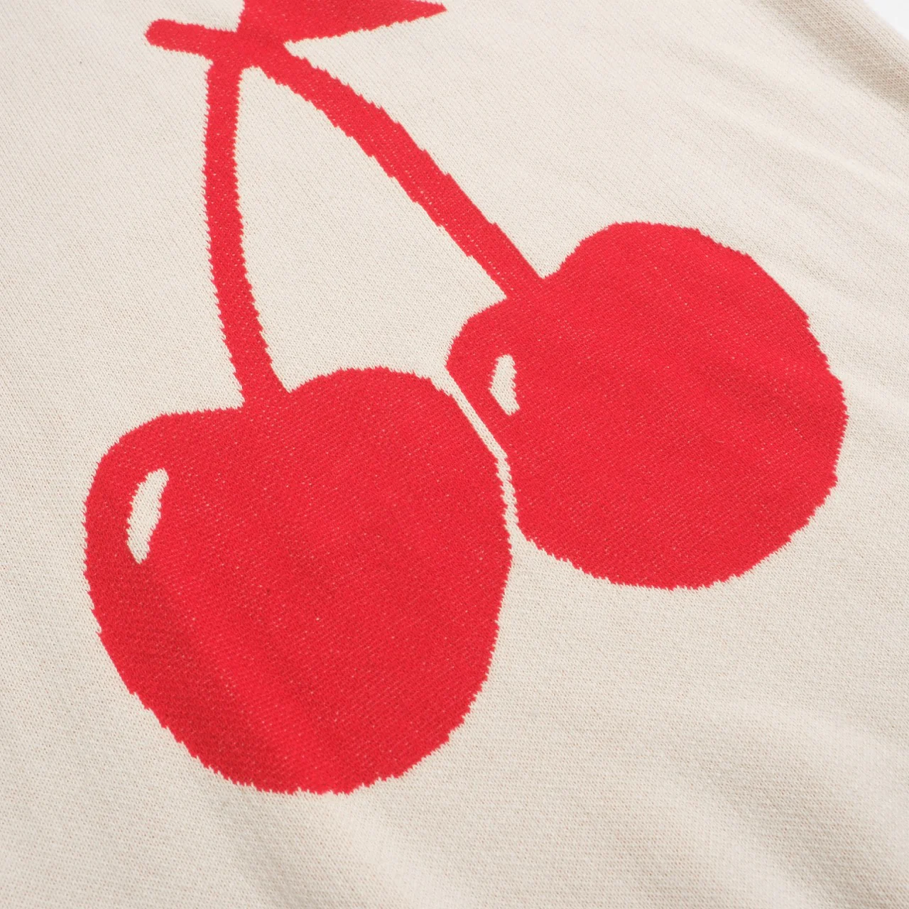 Women retro cream white cherry jacquard knitwear - Image 2