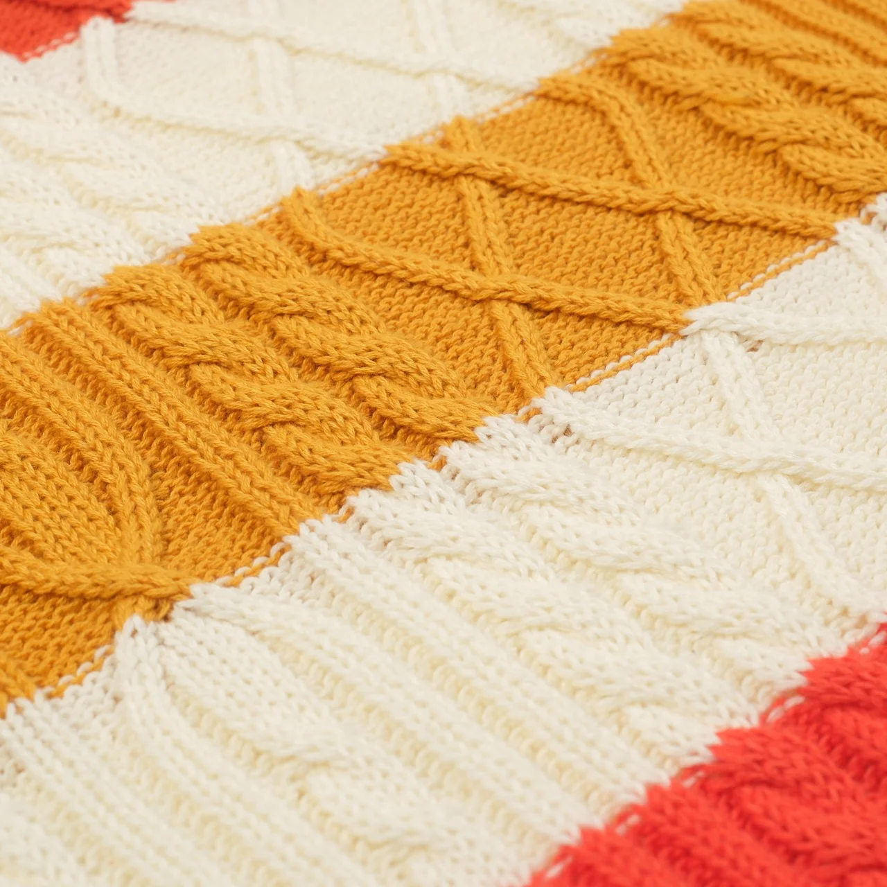 Women retro cream white twisted knit jacquard knitwear - Image 2