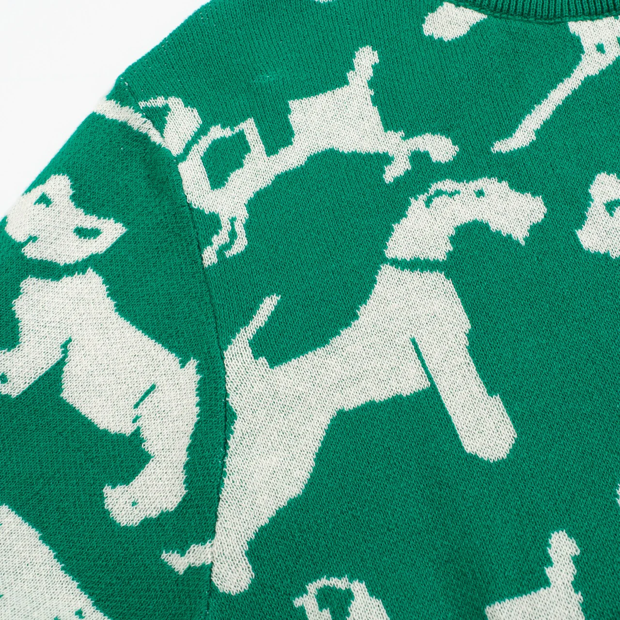 Women's Retro Dog Print Knit Tee – Green-Cropped Length - Image 2